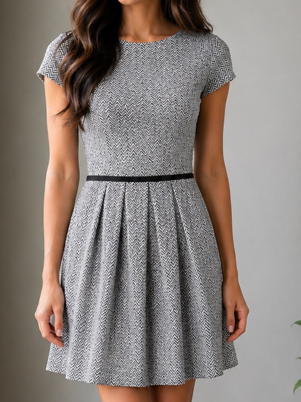 Tokito City Black & White Chevron Fit & Flare Dress Size 10
